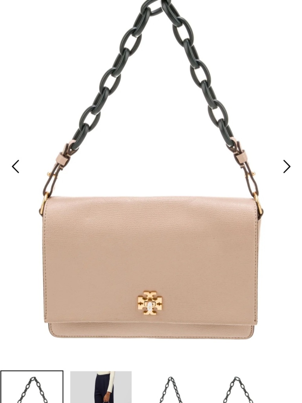 Tory Burch Blush Beige Leather Shoulder Bag with Chain Strap